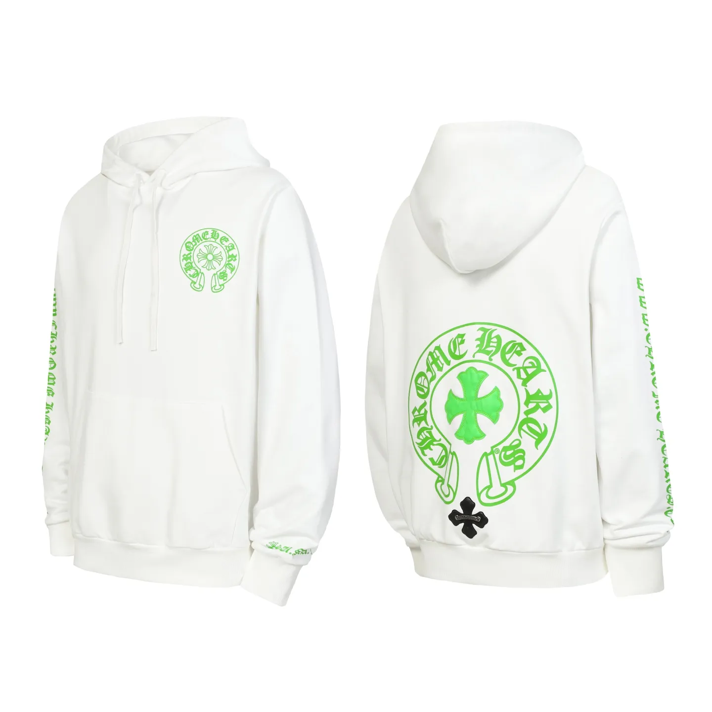 P250 #L3189 cross-border model. Those who pursue quality, please do not place an order. -Chrome Hearts/Chrome Hearts Horseshoe Sanskrit printed leather cross✝️Hooded sweatshirt - High weight, high density and high quality. The wool is soft, delicate and skin-friendly. It feels soft and silky. It has excellent warmth and skin-friendly properties. -Customized weaving and dyeing. No color difference. No matter the fabric or workmanship details, it beats the ordinary version on the market. -Colour: black white -Size: S M LXL